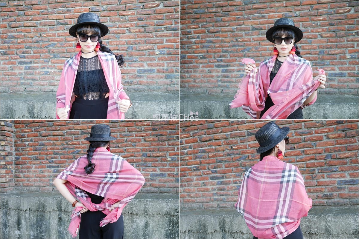 burberry輕盈格紋羊毛絲綢圍巾 四種綁法穿搭分享22.jpg