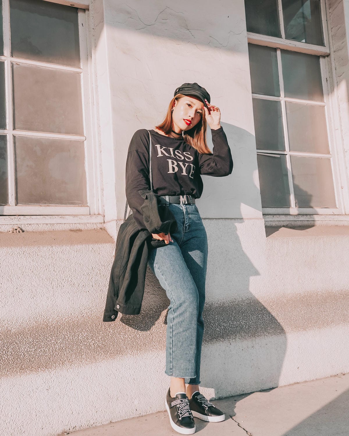 潮鞋開箱 黑色皮革MK平底板鞋 重複穿搭LOOKBOOK18.JPG