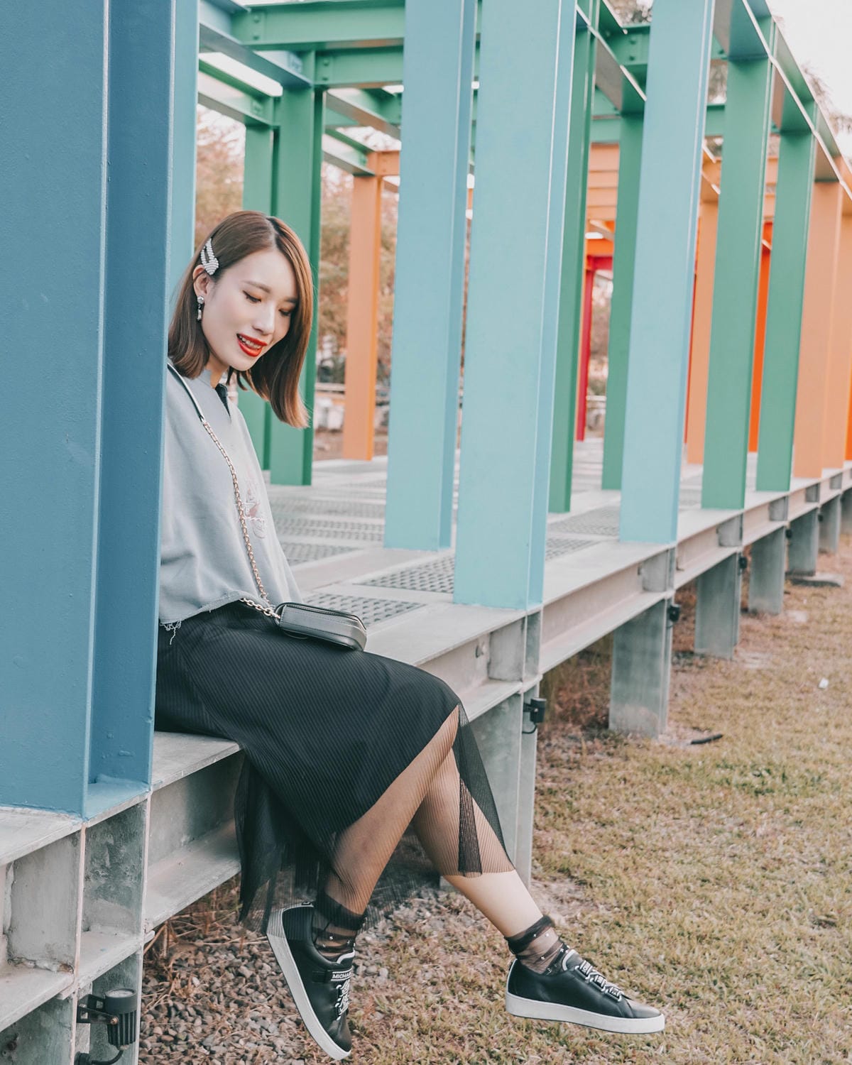 潮鞋開箱 黑色皮革MK平底板鞋 重複穿搭LOOKBOOK14.jpg