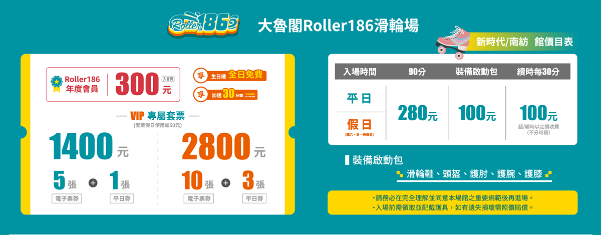 台南滑輪場推薦｜大魯閣Roller186滑輪場南紡館 美式復古風好拍好玩 週三女孩日只要100元